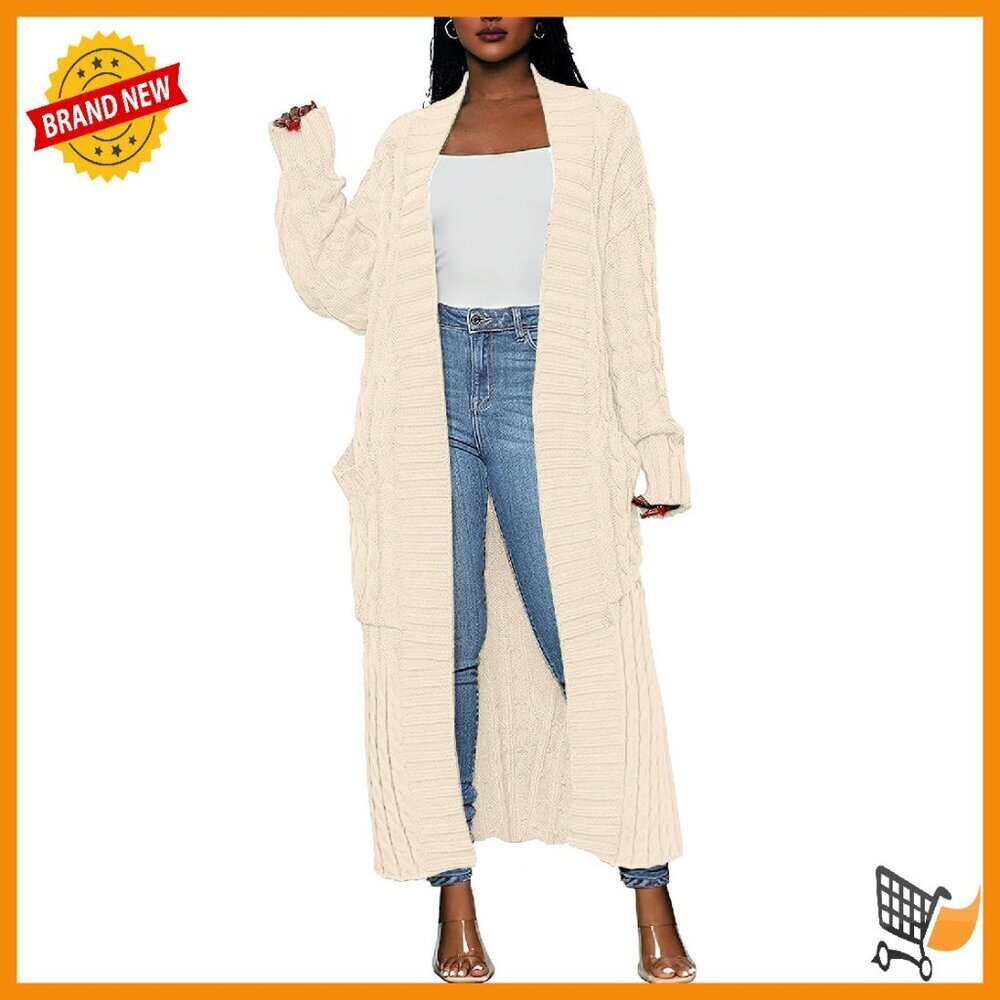 Long Cable Knit Cardigan Open Front Maxi Coat Warm Cozy Oversized